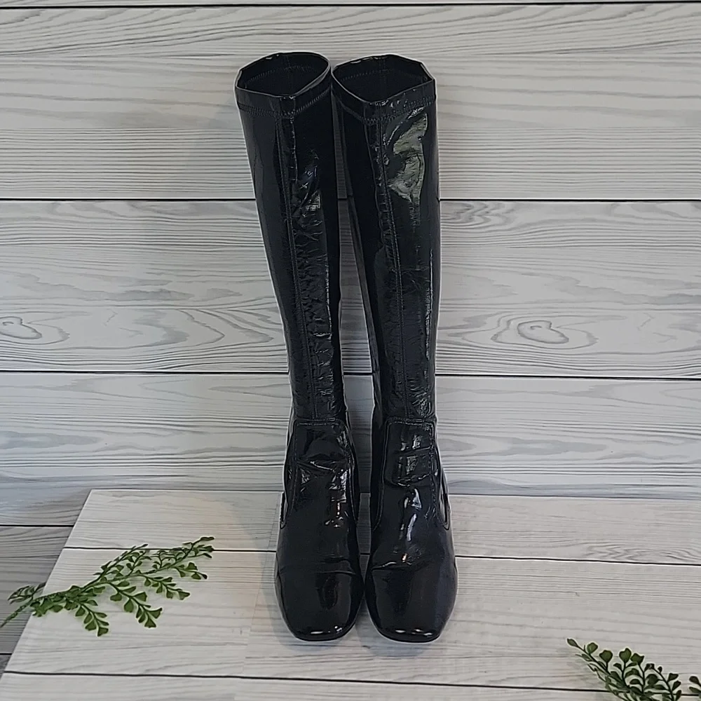 Franco Sarto Black Knee High Patent Boots Womens Size 7